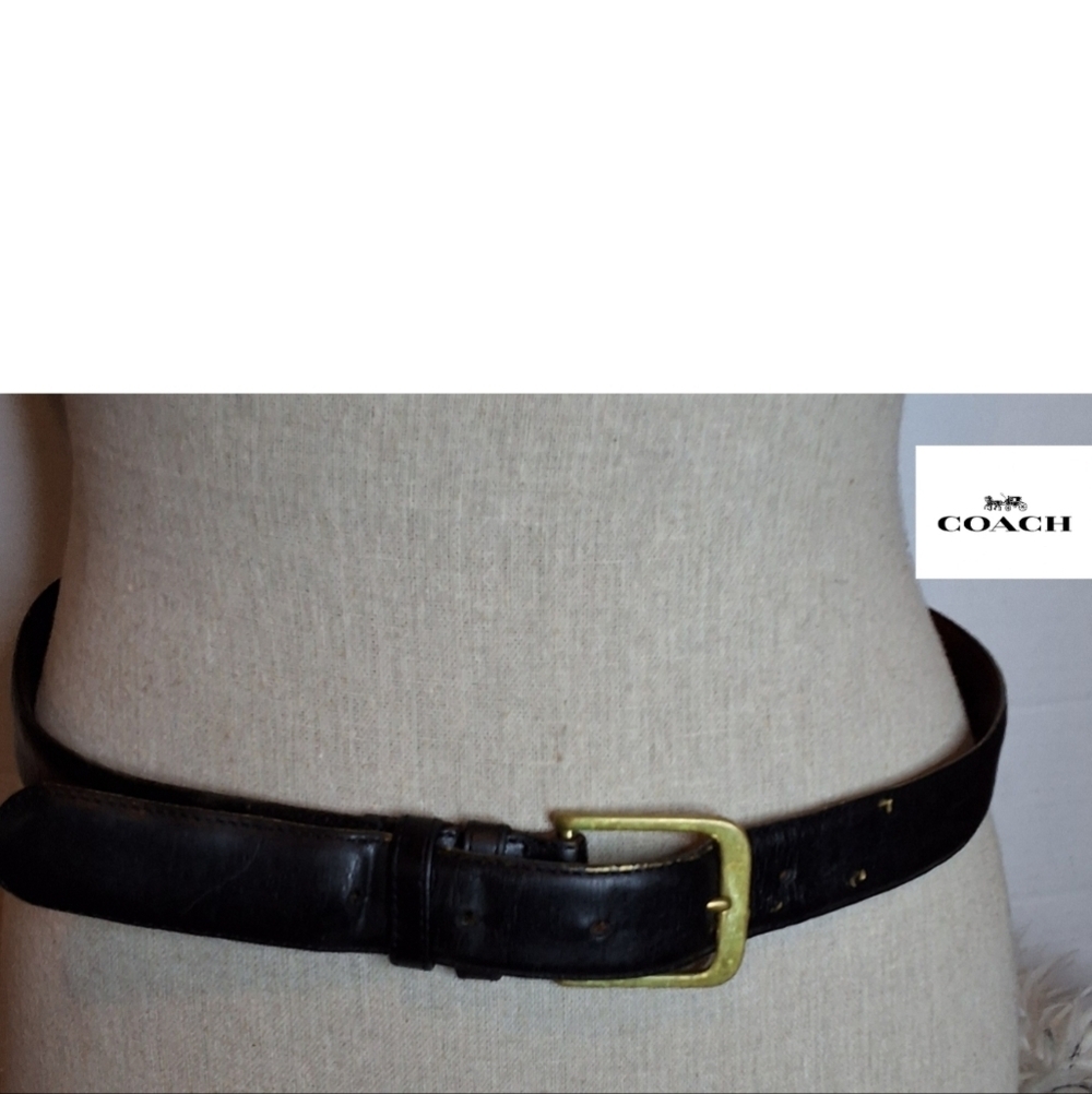 Coach Vintage Black Leather Belt with Gold-Tone Buckle 36